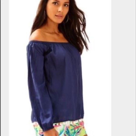 LILLY PULITZER Beautiful Dee Off the Shoulder Blouse- Size L - Picture 4 of 6